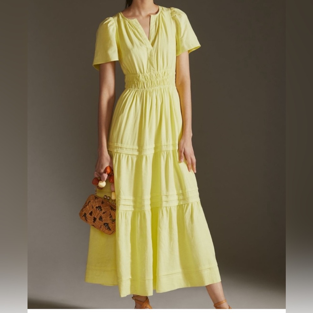 Anthropologie Somerset Yellow Linen Midi Dress
